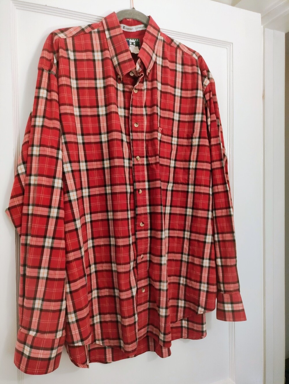 Vintage Cowboy Equipment XL Red Plaid Shirt Made USA Western Long Sleeve